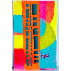 Intersectionality7 Original Acrylic Painting 8x10in Mat Frame Ready Squeegee Art